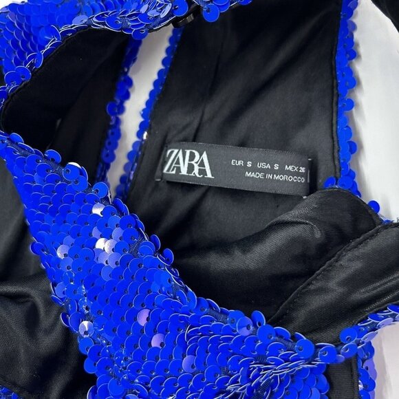 Zara Sequin Midi Maxi Dress Womens Size Small S Blue Sparkly Bodycon Evening - Picture 4 of 15